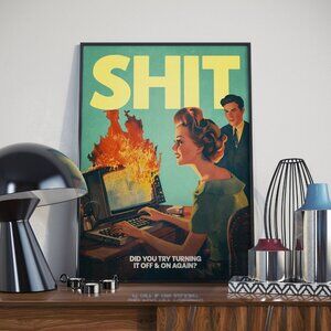 Funny IT Tech Support Poster, Retro Computer Wall Art, Office Decor